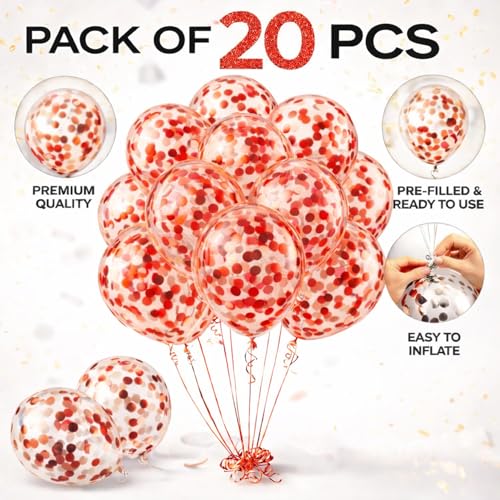Image of Rozi Decoration Confetti Metallic Latex Balloon Theme Party | Set of 20 - Birthday Celebration Wedding Decor Balloons for Home, Lawn, Restaurants | Red (Pack of 2)