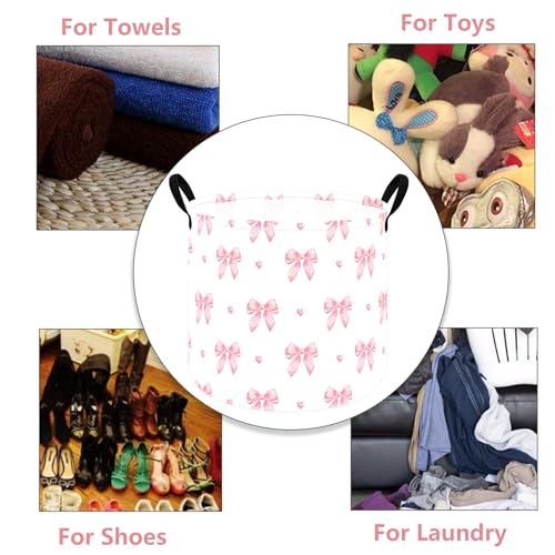 Image of MAIZMZ 3 Pack Pink Storage Baskets for Girls Room, Round Laundry Basket with Handles,Toy Organizer Bin with Water-Resistant Lining, Foldable Nursery Basket for Clothes, Toys, Gifts, Bedroom