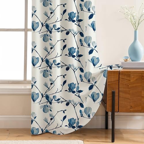 Image of LINENWALAS Printed Blackout Curtains for 7 Feet Door | Set of 2 | Printed Drapes | Thermal Insulated, Room Darkening Panels with Grommet Hanging for Living Room (Tarquoise magnodia)