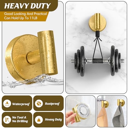 MOTAIPEAK Suction Cup Hooks for Shower,Heavy Duty Shower Towel Suction Hooks,No Drill Wall Mounted Towel Hooks for Bathrooms Wall,Kitchen,Glass,Mirror,Tile to Hang Towels,Robes,Coat-Gold(4 Pack) — view 4