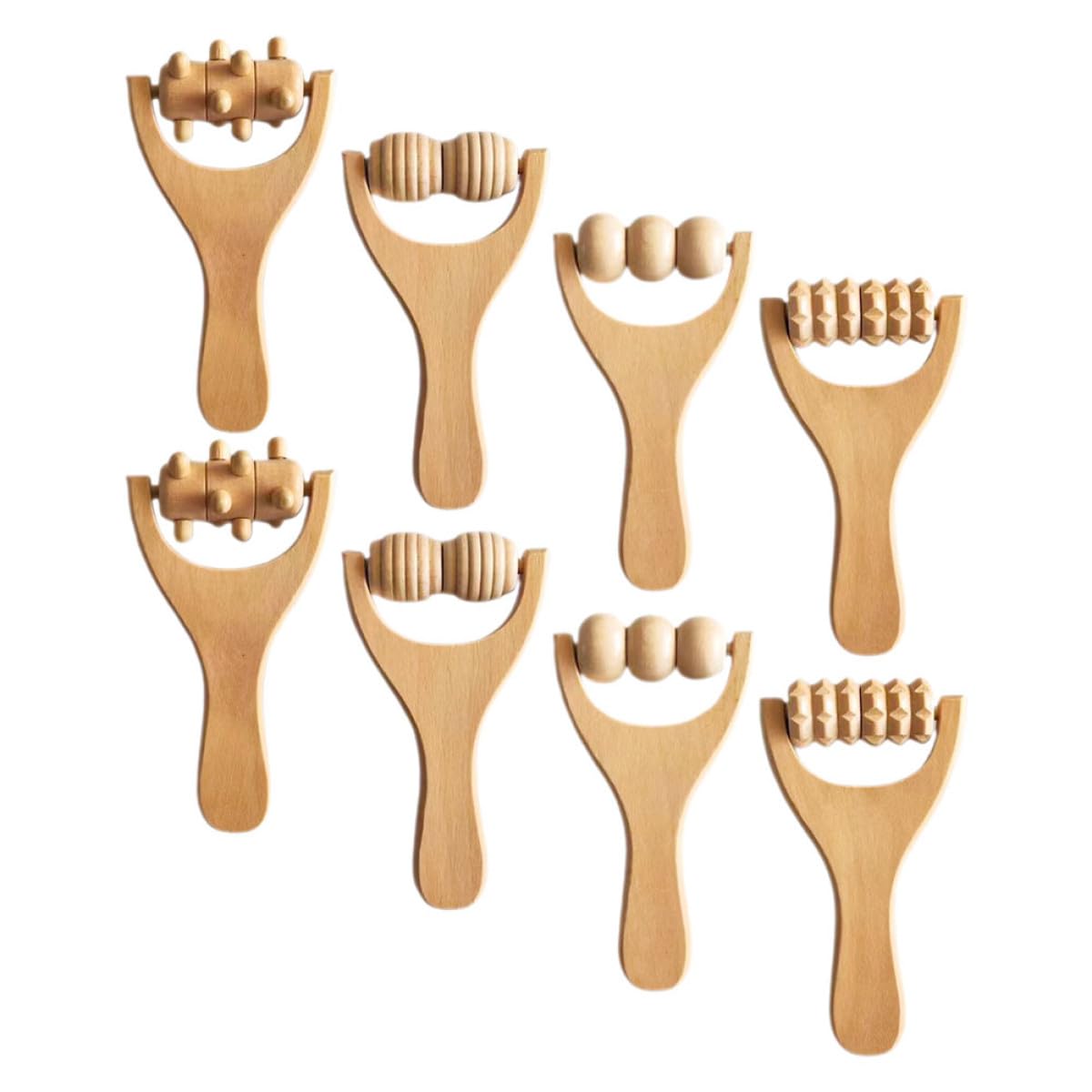 8 piezas Rodillos de Madera para Masaje Manual Multifuncional Herramientas Portátiles para Pies Cuello Espalda y Brazos Alivio de y Relajación Muscular Casa y Viajes