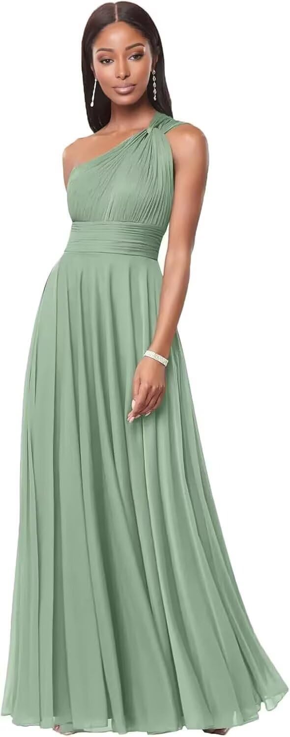 One Shoulder Bridesmaid Dresses for Women Long Prom Dress 2026 Pleated Chiffon Corset Formal Party Gowns