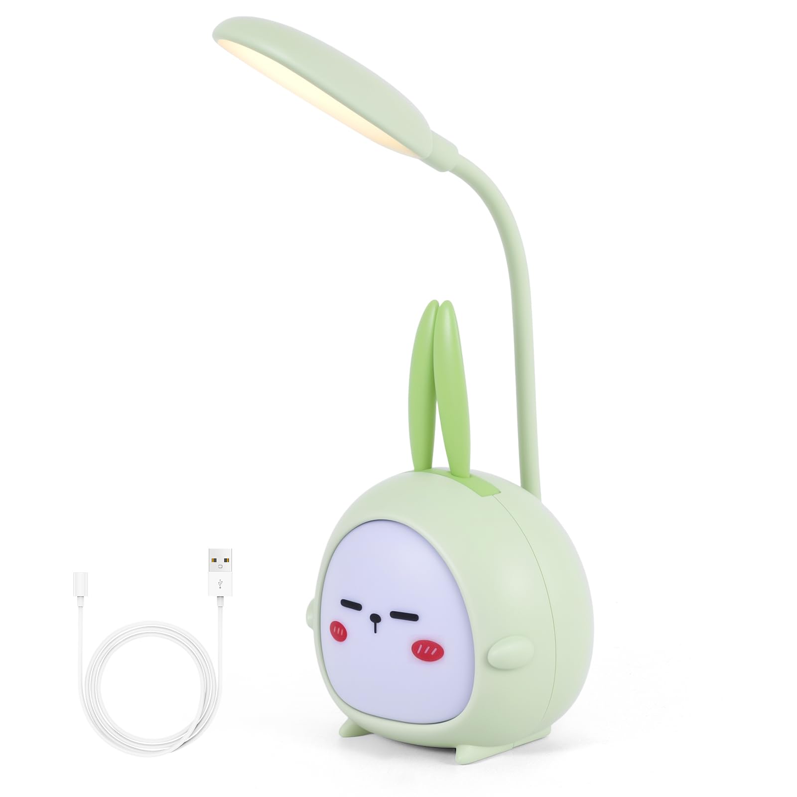 Weskjer Kids Reading Light, Portable LED Desk Lamp with Night Light, Cute Bunny - Foldable USB - Charged Bedside Lamp for Girls' Bedroom Decor