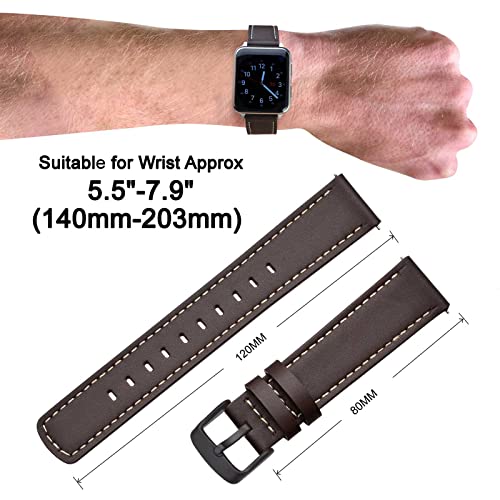 Image of ANNEFIT 18mm Watch Band with Black Buckle, Quick Release Genuine Leather Replacement Strap (Dark Brown)