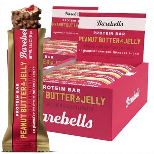 Barebells Protein Bar Peanut Butter & Jelly 12 Count (Pack of 2) 20g Protein 0g added sugar High Protein Snack Soft Texture 1.94 oz (55g)