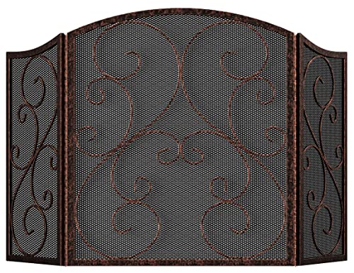 Fire Beauty Fireplace Screen 3 Panel Wrought Iron Metal 48"(L)
