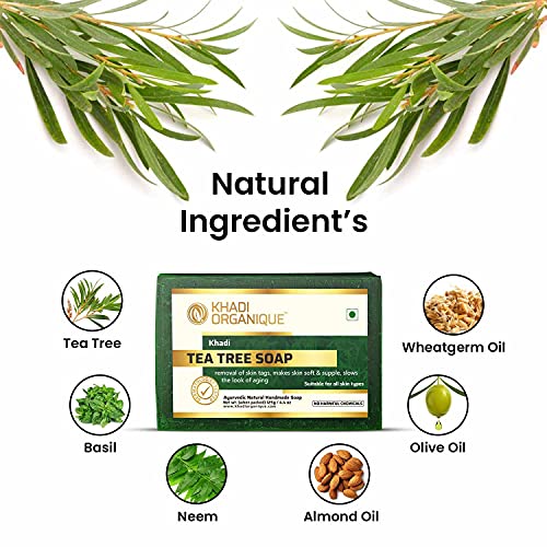 Image of Khadi Organique Natural Herbal Tea Tree Soap Pack of 3 (100% Organic & Handmade Soap)