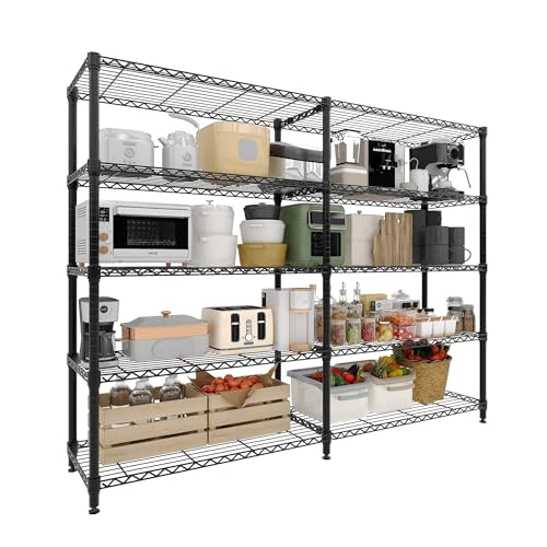 Image of GarveeTech 5-Tier Storage Shelves Metal Shelving Unit 15.8 inch D x 70.8 inch W x 70.5 inch H, 1325 LBS Heavy Duty Wire Shelving, l-Shaped Storage Rack with Adjustable Shelf for Home, Pantry & Warehouse