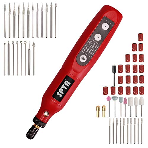 Cordless Rotary Tool, SPTA Rotary Tool Kit 3.7V Cordless Nail Drill 5 Speed with 60 Accessories, Perfect for Nail Polishing and Light Duty, USB Charging Cable-MRT55DC