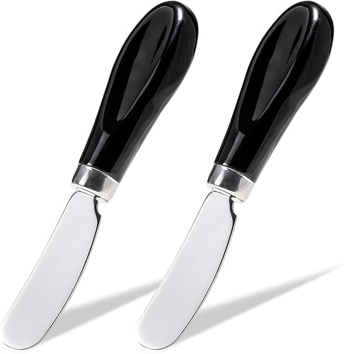 Miniatura 13 de AISBUGUR Paquete de 2 cuchillos esparcidores de mantequilla de acero inoxidable, cuchillo de mantequilla con mango de porcelana blanca, cuchillos