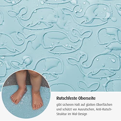 Reer MyHappyBath Mat - Baby Badewannenmatte, Anti-Rutsch-Oberfläche mit Walmotiven, 42 x 25 cm, blau