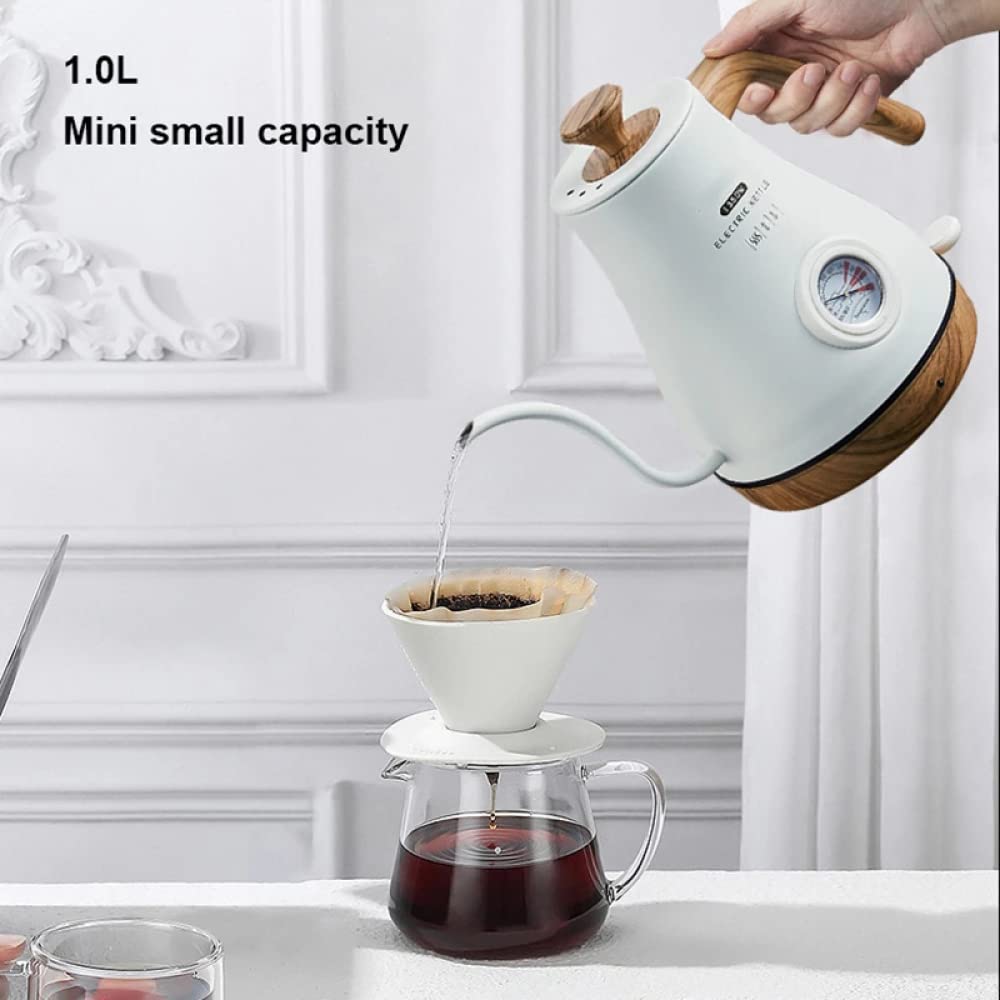 YXSH Hervidor Eléctrico Retro De 1,0 L, Cuello De Cisne Boca Delgada Tetera Cafetera Manual Revestimiento De Acero Inoxidable con Termómetro