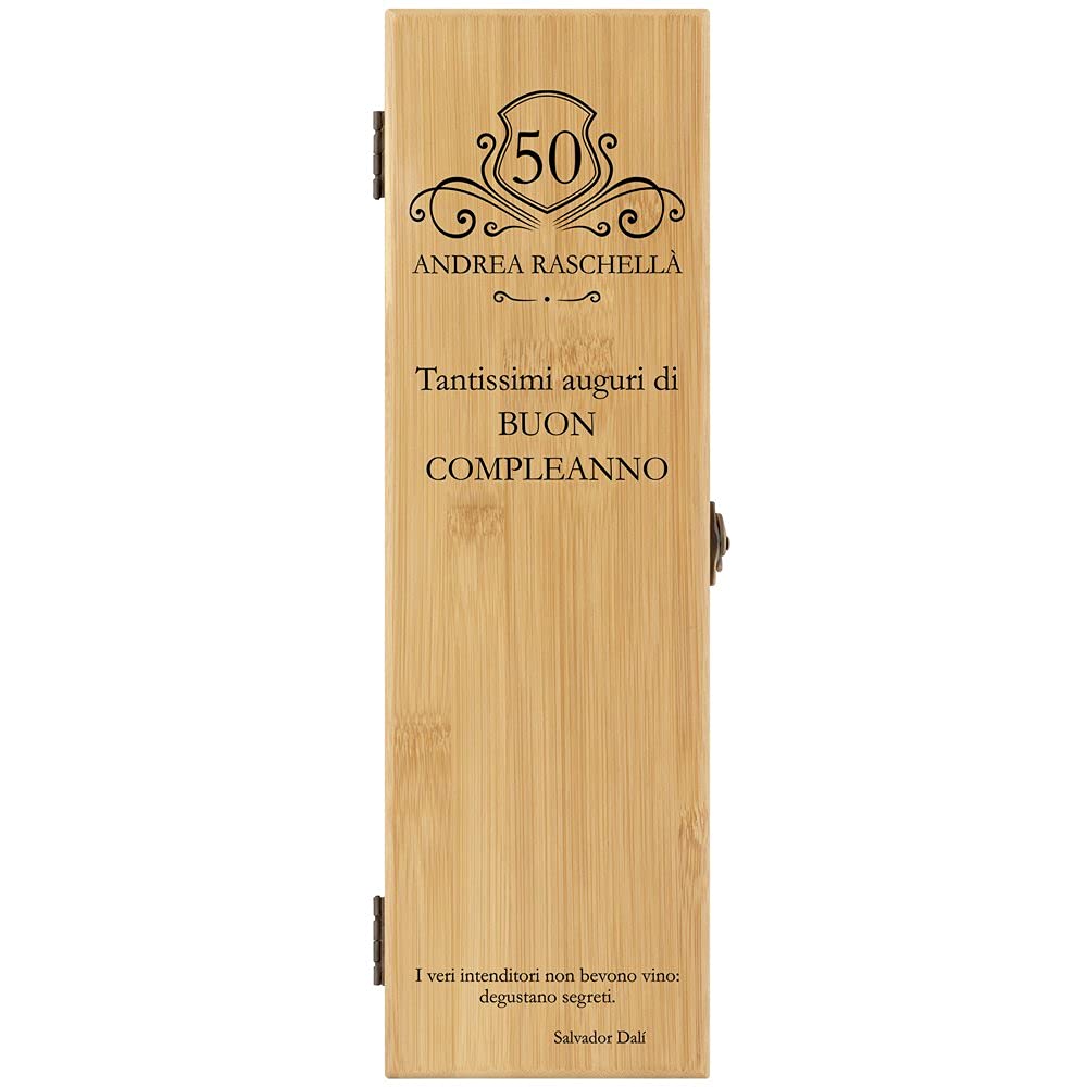 Maverton Cofanetto Porta Vino Amore Completo di Accessori - Set Cavatappi da Vino Personalizzato - Scatola in Legno di bambù + 4 Pezzi di Accessori Vino - Regalo Uomo - Regalo di Natale - Compleanno
