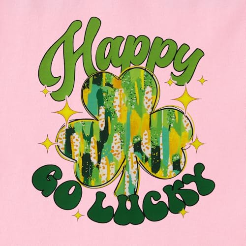 Image of MODNTOGA Kids Girls St Patricks Day Shamrock Graphic T-Shirt Happy Go Lucky Print Shirt Green Clover Short Sleeve Tee Tops (Pink, 9-10 Years)
