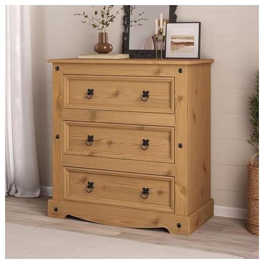 Corona 3 Drawer Chest of Drawers, Mexican Solid Pine Wood