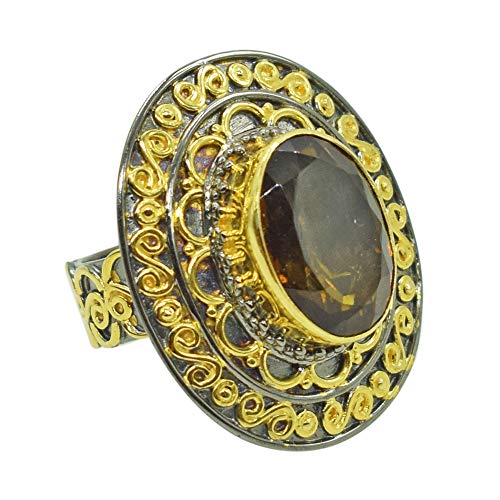 Bague en argent sterling 925 anti-ternissement avec quartz fumé