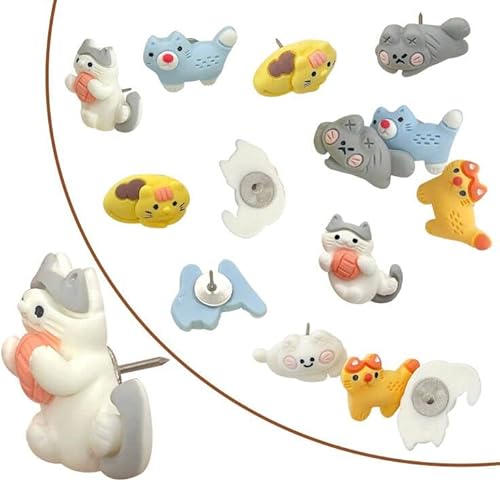 CPELLESSE 30 Pcs Cat Push Pins Animal Drawing Pins Cute Flower Cat Thum Btacks Resin Pushpin for Decorative Bulletin Board Photos Wall Maps