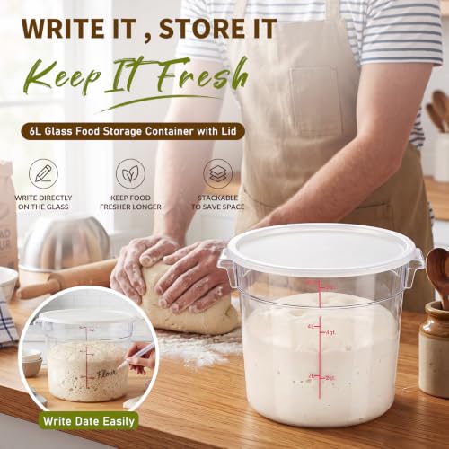 Image of Ziliny 1 Pcs 6 Qt Dough Proofing Container with Lid and Red Scale, White