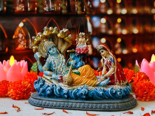 Estatua Vishnu Lakshmi Hindu 8.3 pulgadas Multicolor miniatura 3