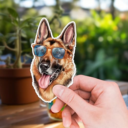 Image of German Shepherd Dog Sticker 8 Pcs (Large Size) Vinyl Stickers Laptop Waterproof Decal for Car Bumper Water Bottle Window Funny Party Birthday Decorations - Size 4 Inches