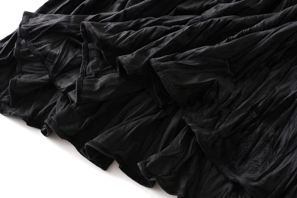 Faldas para Mujer Cintura Elástica, Faldas Negras De Invierno Tallas Grandes Cintura Elástica Faldas Fruncidas De Terciopelo Lisi Faldas Plisadas De Talle Alto (Black One Size)