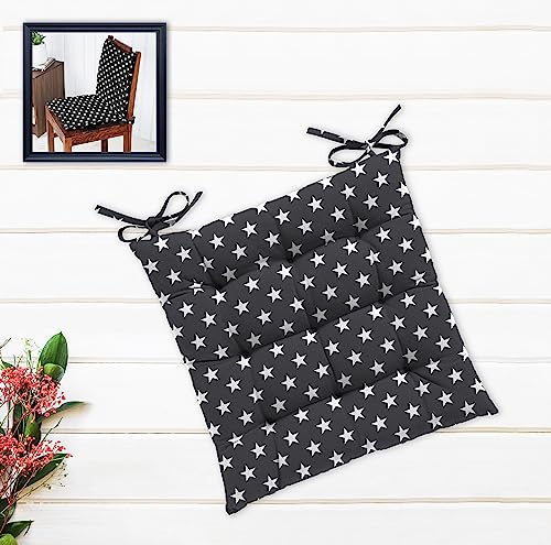Image of Cotton Shell with Mixed Fiber Filled Printed Chair Cushion - Black Star
