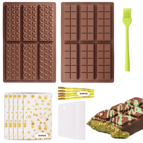 Paquet De 4 Moule Tablette Chocolat,Ensemble De Moule Chocolat Dubai,Livré Avec Spatule,Pinceau En Silicone Et Joli Sachet,Moule à Chocolat Pour PralinéS Au Chocolat,Silicone Alimentaire