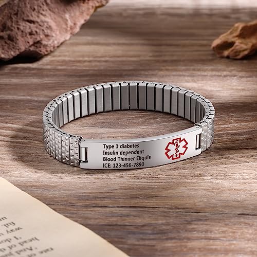 Jewelstruck 7.5 to 9.8 Inches Medical Alert Bracelet for Women Men Medical Bracelet Emergency ID Bracelets Free Engraved Personalized Medic Alert Bracelet for Adult4