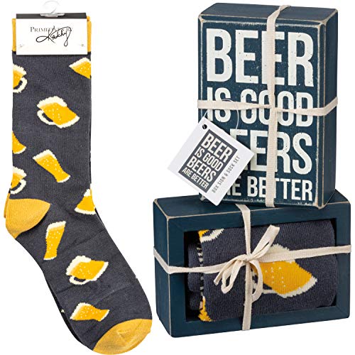 Primitives-by-Kathy-105535-Decorative-Box-Sign-Pair-of-Socks-Gift-Set-Good-Beers-are-Better-One-Size-Black-Gold Primitives by Kathy 105535 Decorative Box Sign Pair of Socks Gift Set Good Beers are Better One Size Black Gold