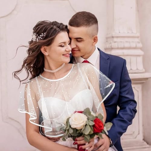 Campsis Wedding Shawls White Bride Dress Cover Up Pearl Bridal Lace Cape for Women4