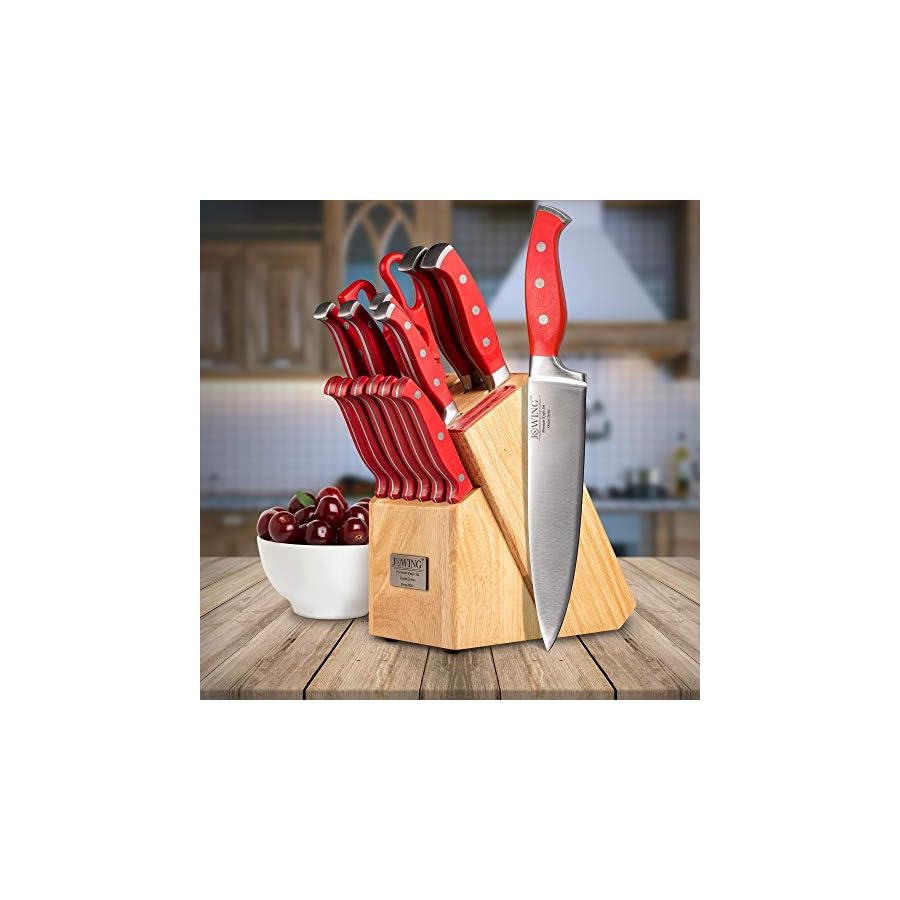 Professional-15-Piece-German-High-Carbon-Stainless-Steel-Kitchen-Knife-Set-Ocean-Series-Premium-Forged-Full-Tang-Chef-Knives-Set-with-Rubber-Wood-Block-Red JXWING Professional 15-Piece German High Carbon Stainless Steel Kitchen Knife Set, Ocean Series Premium Forged Full Tang Chef Knives Set with Rubber Wood Block, Red