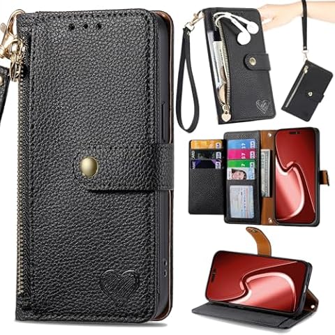 GuluGuru for Motorola Moto S50 Leather Phone Case Wallet Zipper Pocket Pouch Folio Flip Cover Kickstand, Multi Anti-Theft Card Holder Cash Slot, Double Magnetic Buckle, Wrist Lanyard Cover