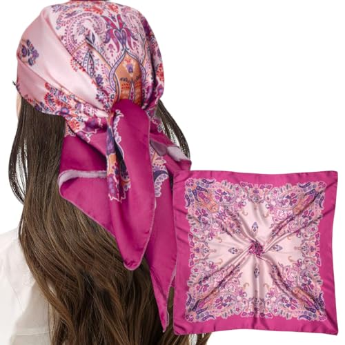 Mulberry Silk Feeling Head Scarf for Women Square Neck Satin Bandana for Bag Hair Scarves Gift 27.5