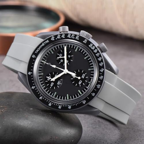 Image of Bands for MoonSwatch Watch,Curved end No Gap,Premium Silicone Rubber Watch Strap for Omega X Swatch Moonswatch Speedmaster /Rolex /SEIKO 20mm 22mm Watch Strap Replacement Band for Men Women