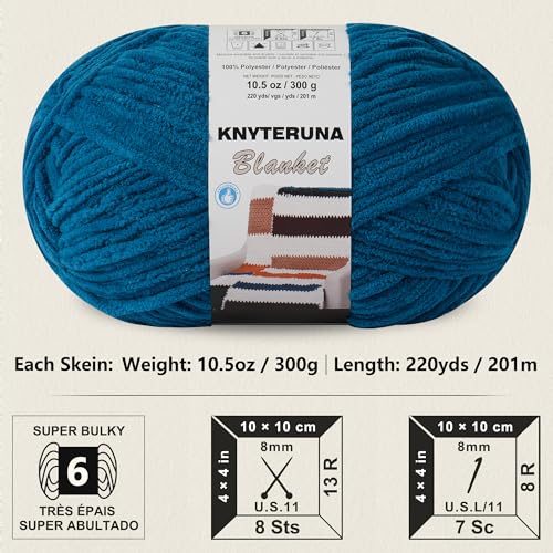 Image of #6 Super Bulky Blanket Yarn for Crocheting - 4 Skeins(Each 10.5oz /300g, 220yds /201m), Chunky Chenille Thick Plush Big Soft Yarn for Crocheting Knitting Blankets, Indigo