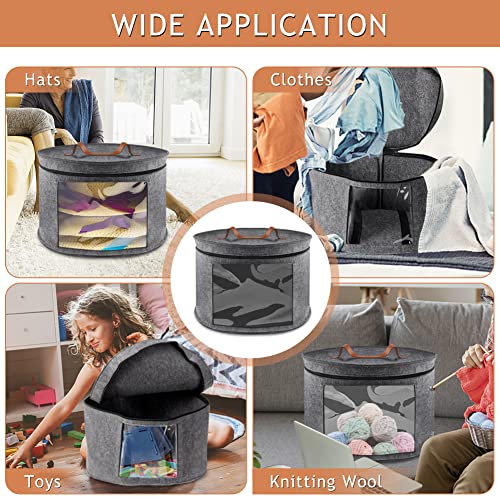 Hat Storage Box, Hat Boxes For Women/Men Storage, Round Hat Organizer Bag Container For Closet, Clothes Storage Bin For Stuffed Animal Toy, Foldable Travel Cap Boxes With Dustproof Lid (Grey) #TOP5