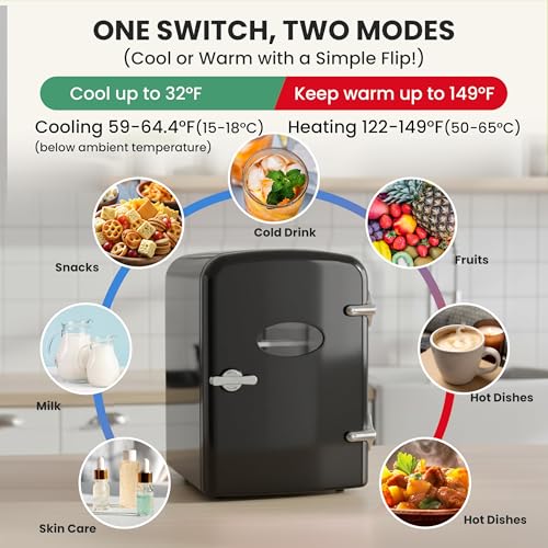 Image of Simple Deluxe 4L 6-Can Portable Mini Refrigerator with Transparent Window, Cooler and Warmer, Freon-Free Compact Fridge for Cosmetics Skincare Beverages Snacks, Black