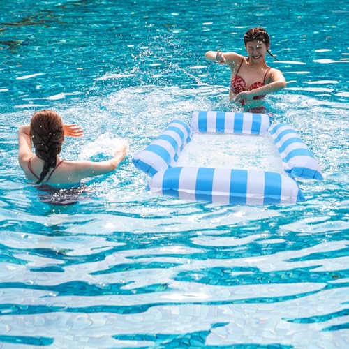 Matelas gonflable piscine rayé bleu ergonomique anti bascule - 7