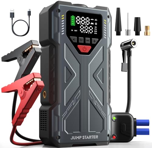 Car Battery Jump Starter with Air Compressor Portable, 150PSI 4000A Jump Starter Jumper Box for Car Battery Portable Jumper Cables(9.0 Gas/8.0L Diesel), Power Pack with Light, Compact Emergency Kit