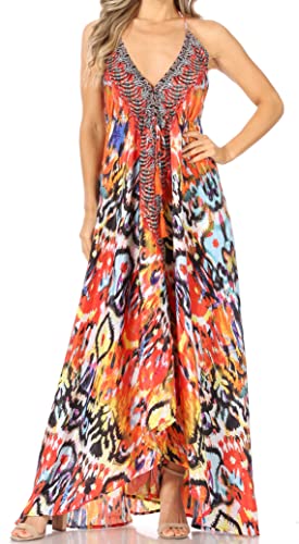 Image of Sakkas Lizi Womens Maxi High-Low Halter Handkerchief Long Dress Beach Party