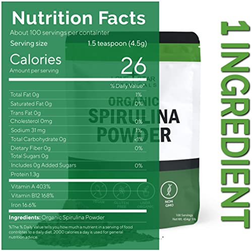 Lone Star Botanicals Organic Spirulina Powder 1Lb – 100% Pure Superfood Supplement From Blue Green Algae Non Gmo For Smoothie & Protein Drink, Vegan & Usda Certified Organic 100 Servings #TOP3