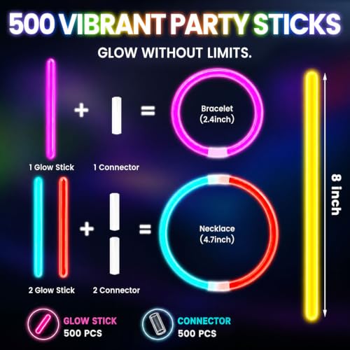 Image of LovesTown 100 Pack Glow Sticks in the Dark Party Supplies, Ultra Bright 8 inch | Neon Glow Sticks Necklaces, Bracelets with Connectors for Light Up, Stick Birthday Wedding Pool Rave Party Favors