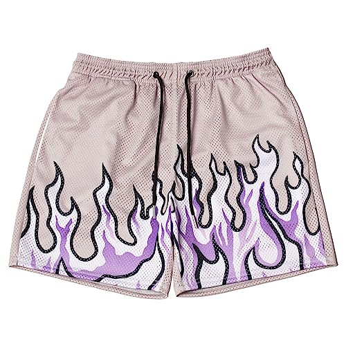 DIOTSR Mens Flame Graphic Basketball Shorts Cool Retro Running Athletic Shorts Drawstring Waist Casual Track Shorts