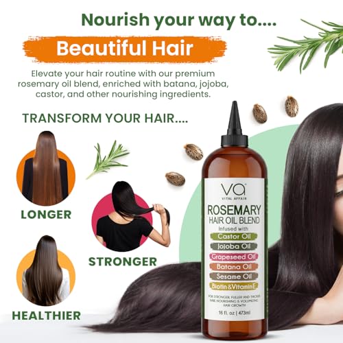 Image of Blend Of Pure Rosemary Oil For Hair Growth 16 Fl Oz With Castor, Batana Oil