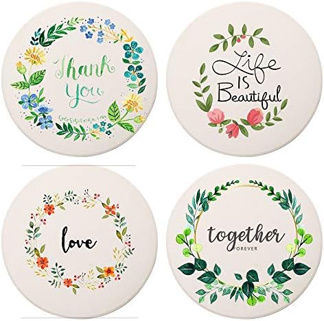 MAYCARI Art Giraffe Coasters Set of 4 with Cork Base Protection, Personalised Cute Round Drink Absorbent Stone Coasters Mug Set Giraffe Gift for Kinds of Mugs and Cups
