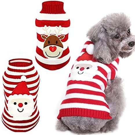 2 Pack Christmas Dog Sweaters Reindeer Christmas Elk Bells Large Size Dog Clothes Pet Warm Knitwear for Merry Christmas Xmas, Holiday,…