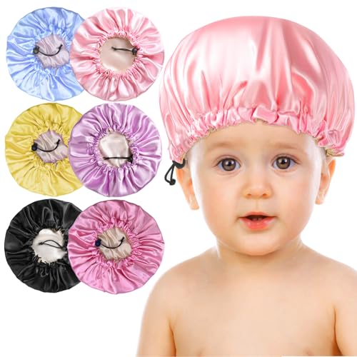 Image of 6 Pieces Kids Satin Bonnet, Reversible Silk Bonnet for Teens Toddler Child Baby(Pink,Purple,Rose,Black,Blue,Yellow)