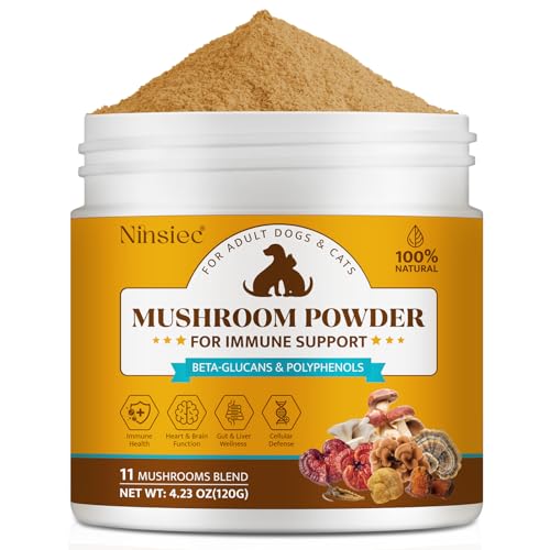 BXRUIAGN Organic Mushroom Supplement Powder for Dogs & Cats – 11 Mushroom Complex with Turkey Tail, Reishi & Cordyceps, Supports Lipoma, Lumps & Bumps Relief, Immune & Skin Health, 120g