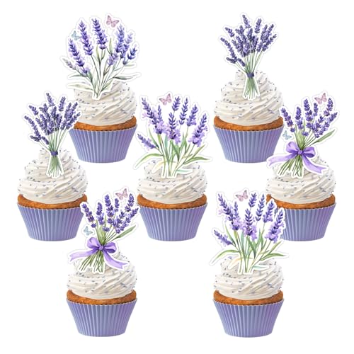 36Pcs Lavender Cupcake Toppers Lavender Themed Party Decorations Purple Flower