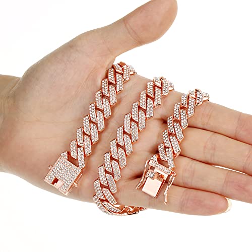 Saintda Mens Cuban Link Chain Iced Out Silver/Gold/Rose Gold Miami Cuban Necklace Bling Diamond Chain Hip Hop Jewelry With Gift Box For Women(Rose Gold-13.5Mm,24Inch) #TOP7